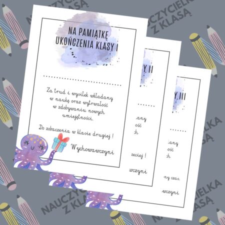 DYPLOM NA ZAKOŃCZENIE ROKU SZKOLNEGO- WZÓR OŚMIORNICA