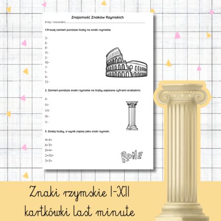 ZNAKI RZYMSKIE I-XII - KARTKÓWKA